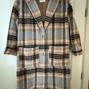 Gentle Fawn Plaid Coat in Beige, Gray & Black